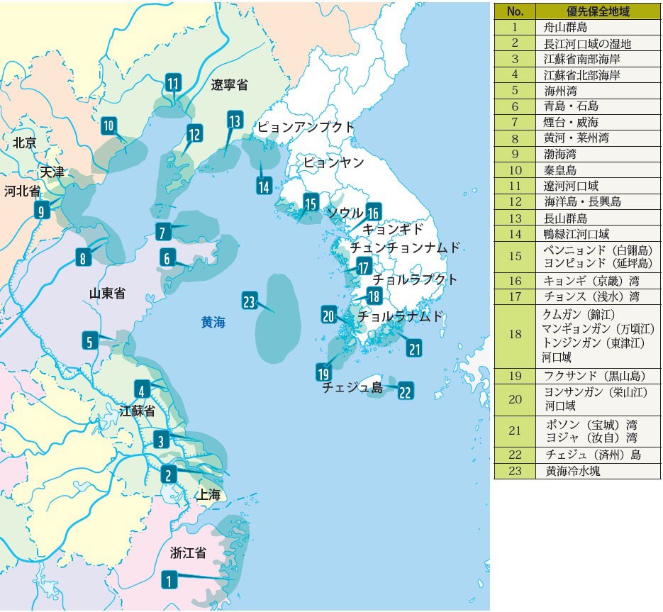 黄海エコリージョン優先保全地域マップ